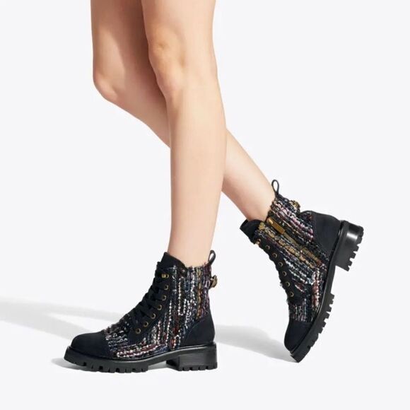 Kurt Geiger London Kensington Tweed Lug Sole Combat Booties Boot women size 6 - Picture 1 of 12